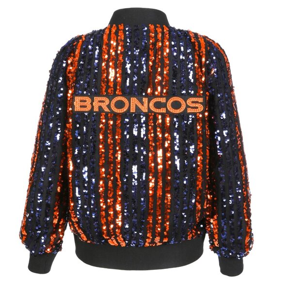 BNT Denver Broncos Two Tone Sequin Embellished Bomber Jacket - Picture 2 of 2